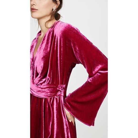 Maria Lucia Hohan Nola silk blend Dress Fuchsia Pink Velvet Size 34 - Picture 3 of 12